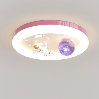Modern Art Deco Kids Star Astronaut Round Acrylic Resin Iron LED Flush Mount Ceiling Light For Bedroom