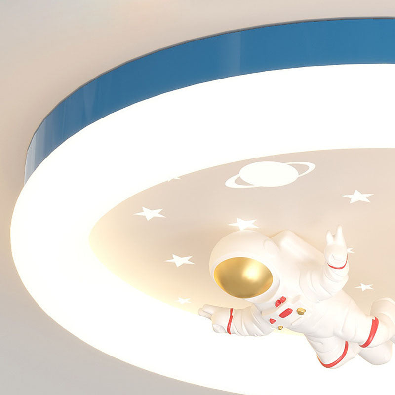 Modern Art Deco Kids Star Astronaut Round Acrylic Resin Iron LED Flush Mount Ceiling Light For Bedroom