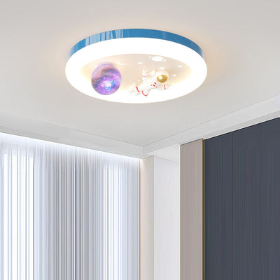 Modern Art Deco Kids Star Astronaut Round Acrylic Resin Iron LED Flush Mount Ceiling Light For Bedroom