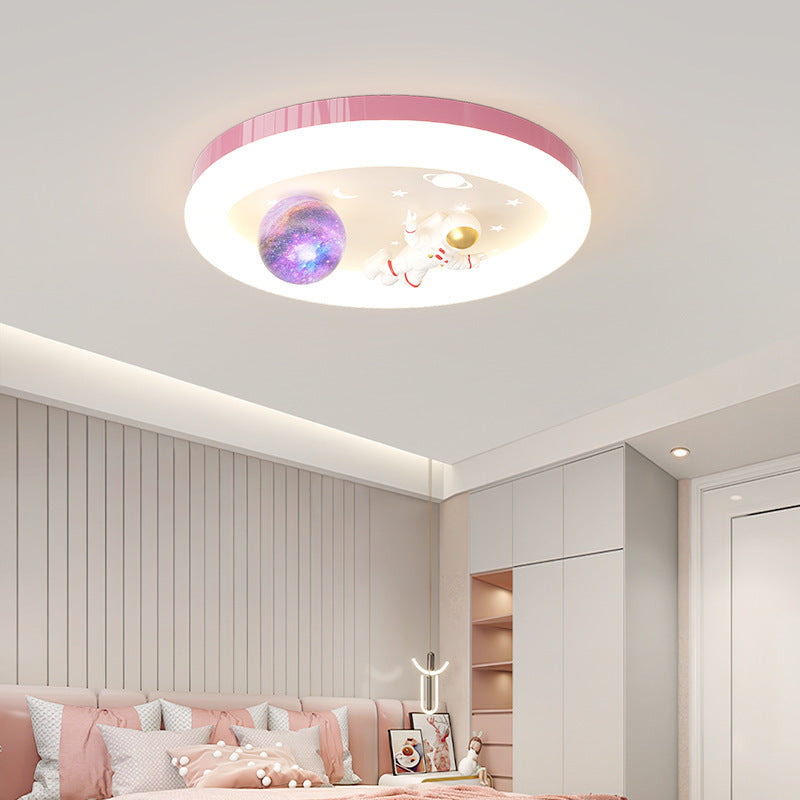 Modern Art Deco Kids Star Astronaut Round Acrylic Resin Iron LED Flush Mount Ceiling Light For Bedroom