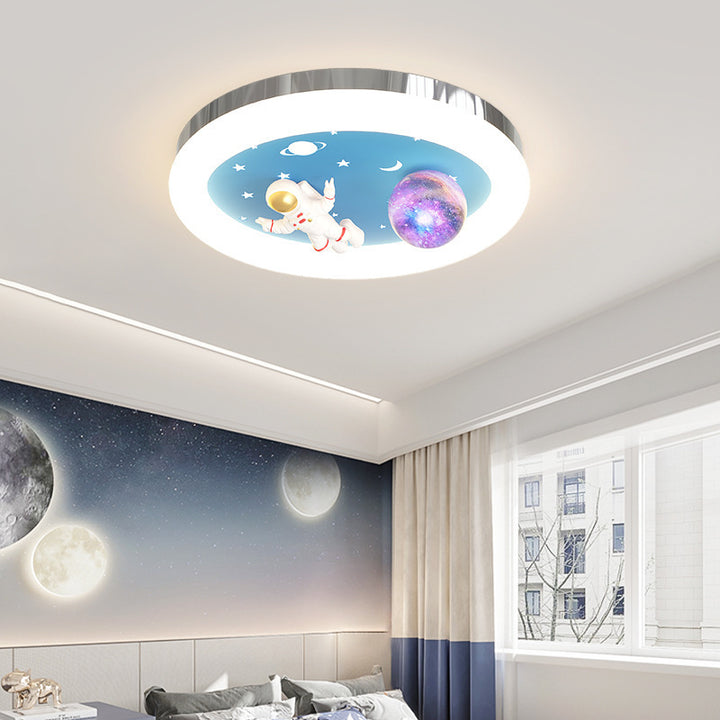 Lustre LED encastré rond en résine acrylique fer étoile astronaute Art déco moderne pour chambre d'enfant 