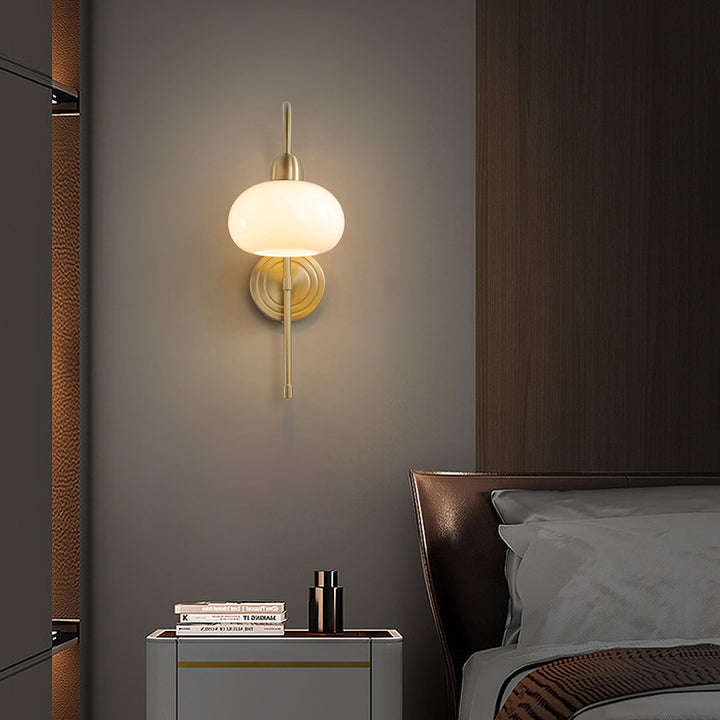 Contemporary Scandinavian Persimmon Shape Round Glass Brass 1-Light Wall Sconce Lamp For Living Room