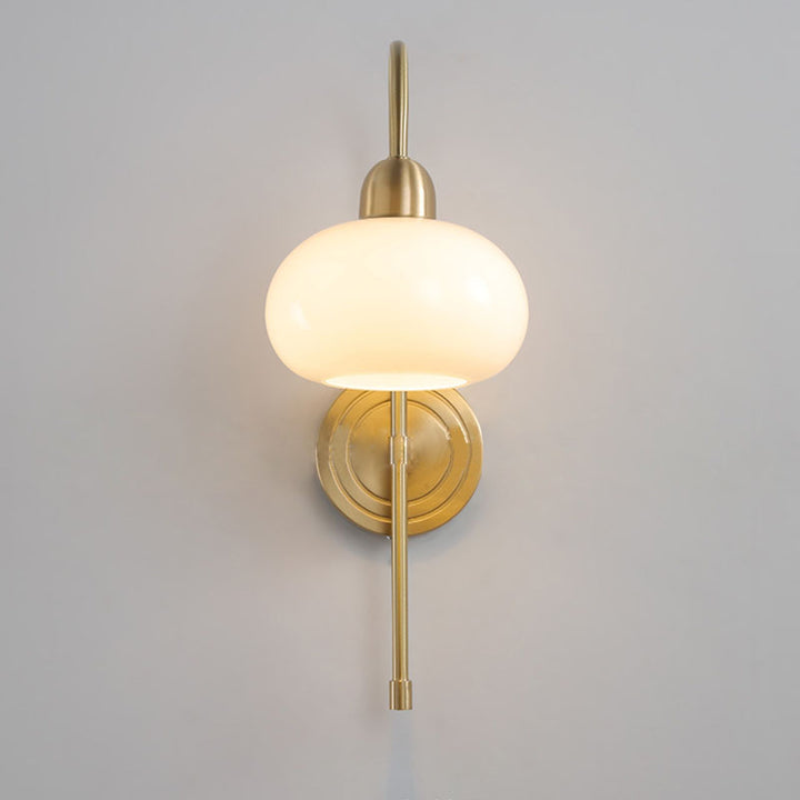 Contemporary Scandinavian Persimmon Shape Round Glass Brass 1-Light Wall Sconce Lamp For Living Room
