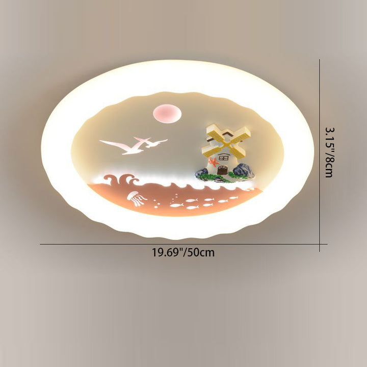 Plafonnier LED en acrylique et fer avec motif de voilier et mouette pour chambre d'enfant, style Art Déco moderne 