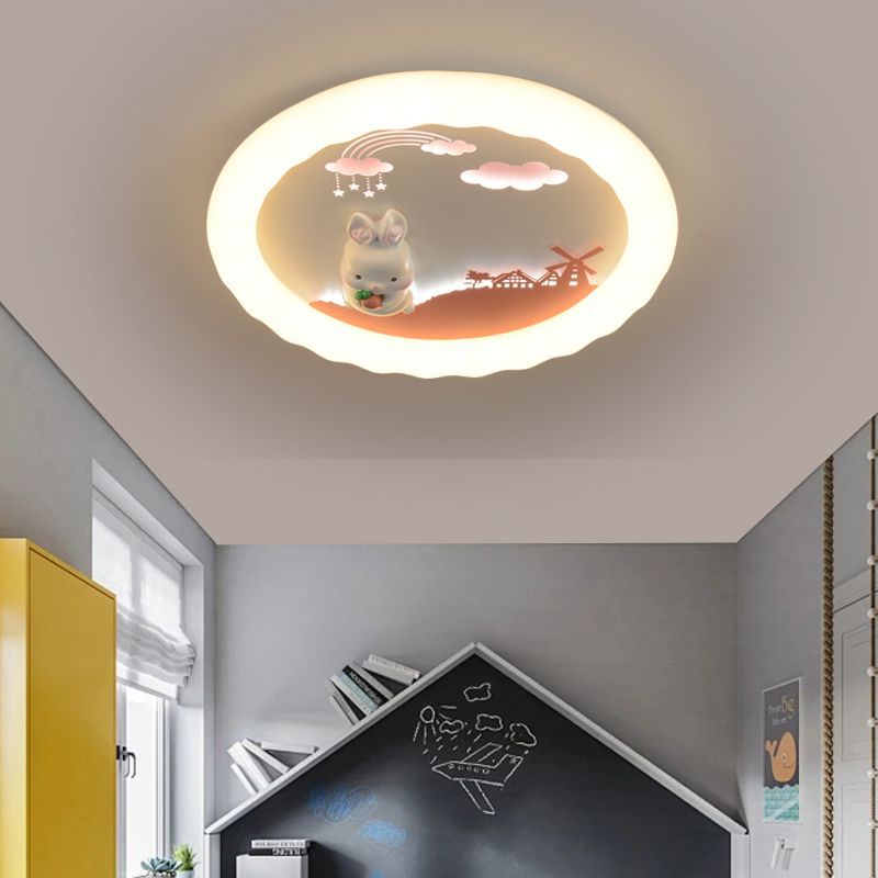 Modern Art Deco Kids Round Sailboat Seagull Acrylic Iron LED Mount Ceiling Light For Bedroom