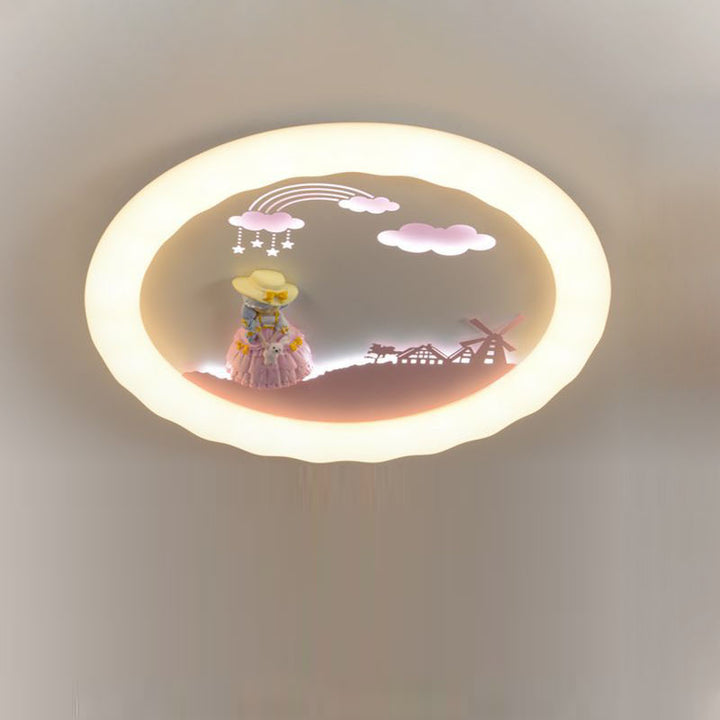 Modern Art Deco Kids Round Sailboat Seagull Acrylic Iron LED Mount Ceiling Light For Bedroom