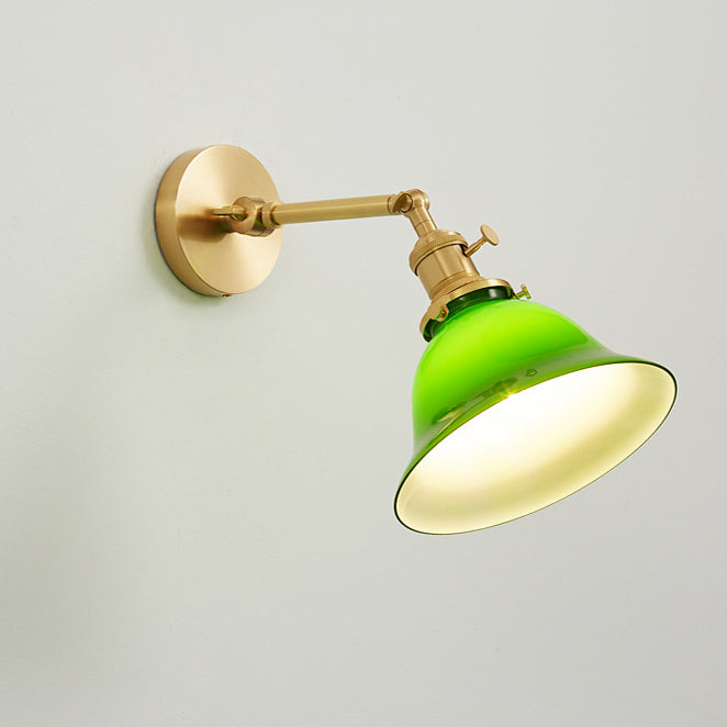 Contemporary Scandinavian Round Long Rod Glass Brass 1-Light Wall Sconce Lamp For Living Room