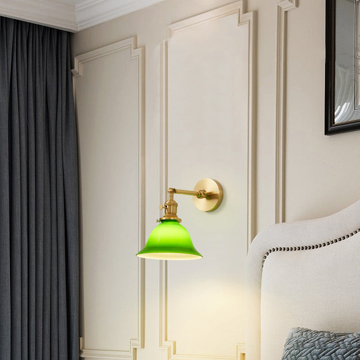 Contemporary Scandinavian Round Long Rod Glass Brass 1-Light Wall Sconce Lamp For Living Room