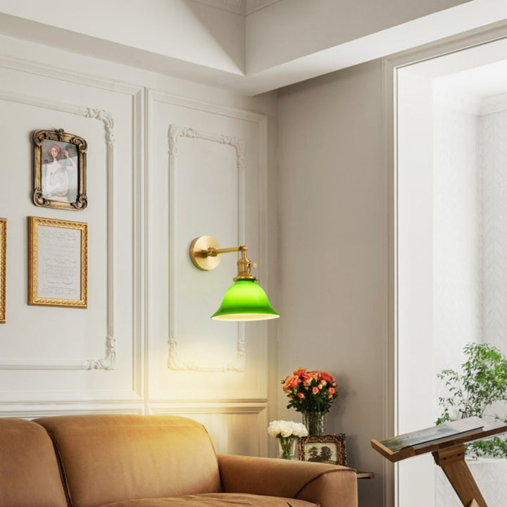 Contemporary Scandinavian Round Long Rod Glass Brass 1-Light Wall Sconce Lamp For Living Room