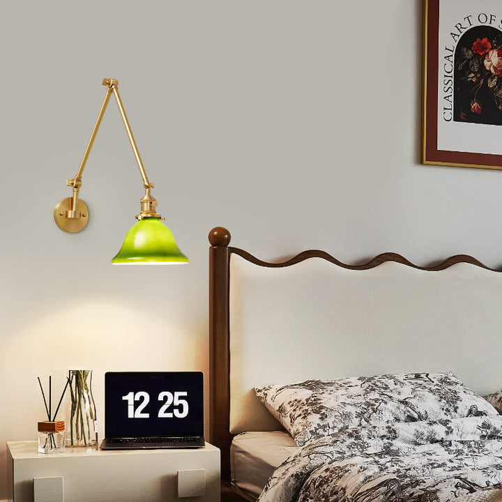 Contemporary Scandinavian Round Long Rod Glass Brass 1-Light Wall Sconce Lamp For Living Room