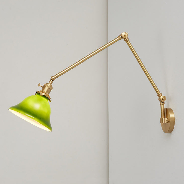 Lámpara de pared de 1 luz de latón y vidrio contemporánea escandinava de varilla larga redonda para sala de estar 