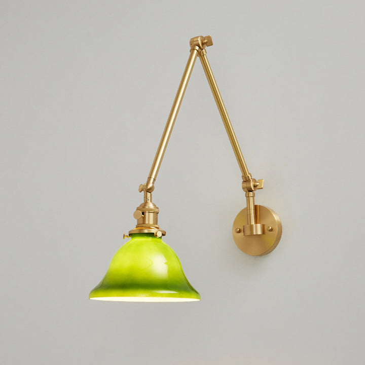 Contemporary Scandinavian Round Long Rod Glass Brass 1-Light Wall Sconce Lamp For Living Room