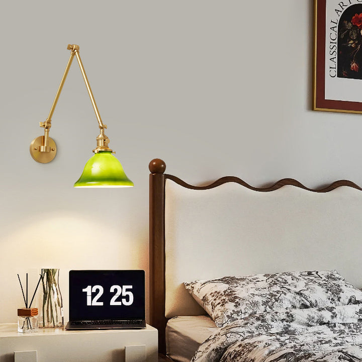 Contemporary Scandinavian Round Long Rod Glass Brass 1-Light Wall Sconce Lamp For Living Room