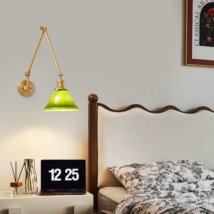 Lámpara de pared de 1 luz de latón y vidrio contemporánea escandinava de varilla larga redonda para sala de estar 