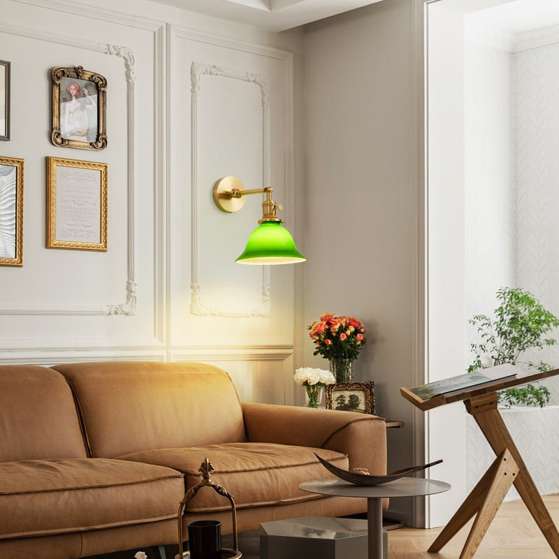 Lámpara de pared de 1 luz de latón y vidrio contemporánea escandinava de varilla larga redonda para sala de estar 