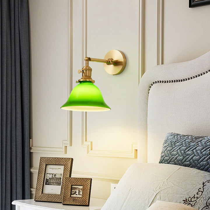 Contemporary Scandinavian Round Long Rod Glass Brass 1-Light Wall Sconce Lamp For Living Room