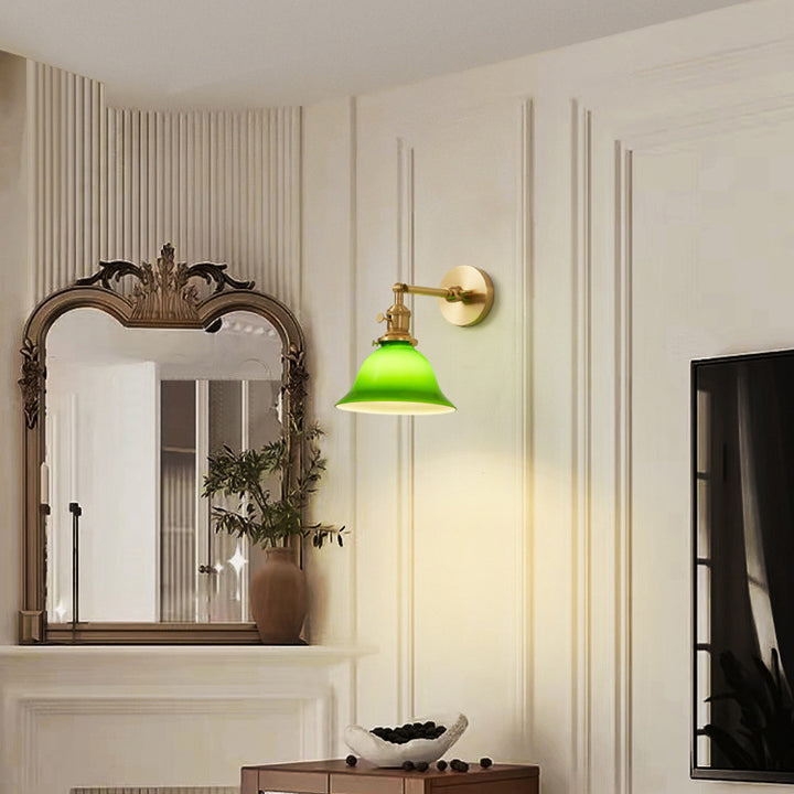 Contemporary Scandinavian Round Long Rod Glass Brass 1-Light Wall Sconce Lamp For Living Room