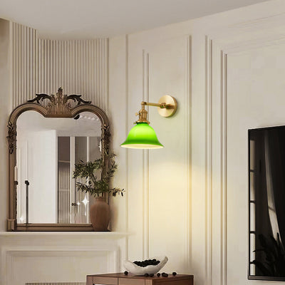 Lámpara de pared de 1 luz de latón y vidrio contemporánea escandinava de varilla larga redonda para sala de estar 