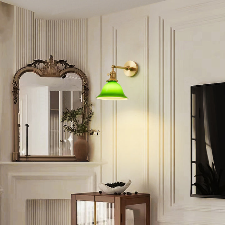 Contemporary Scandinavian Round Long Rod Glass Brass 1-Light Wall Sconce Lamp For Living Room