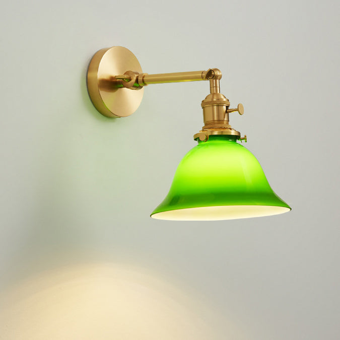 Contemporary Scandinavian Round Long Rod Glass Brass 1-Light Wall Sconce Lamp For Living Room