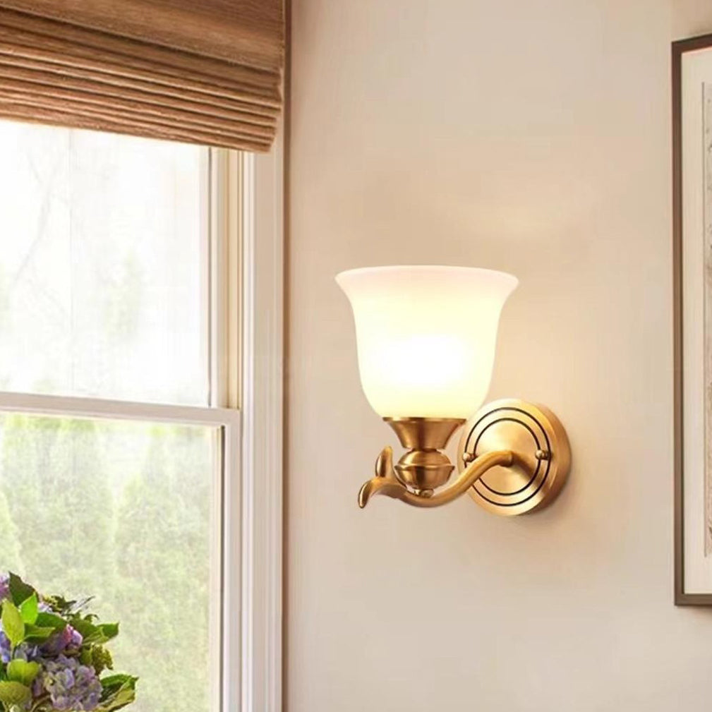 Applique Murale Moderne de Luxe en Laiton avec Verre Rond en Feuille 1/2 Lumière pour Salon 