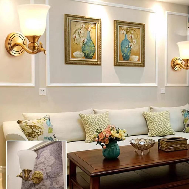 Applique Murale Moderne de Luxe en Laiton avec Verre Rond en Feuille 1/2 Lumière pour Salon 