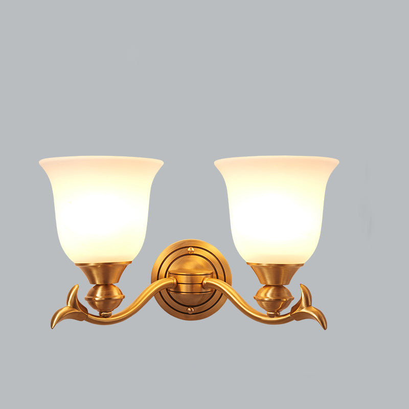 Applique Murale Moderne de Luxe en Laiton avec Verre Rond en Feuille 1/2 Lumière pour Salon 