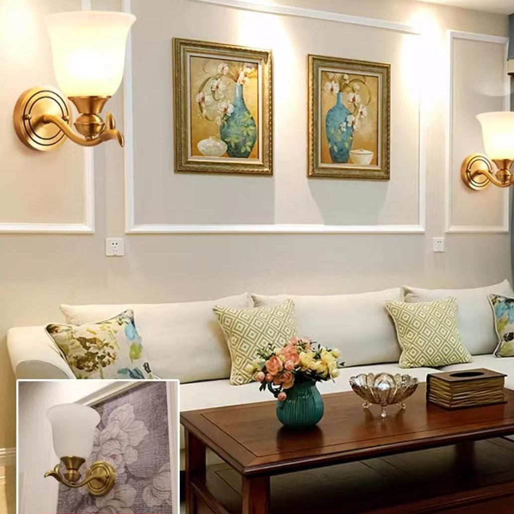 Applique Murale Moderne de Luxe en Laiton avec Verre Rond en Feuille 1/2 Lumière pour Salon 