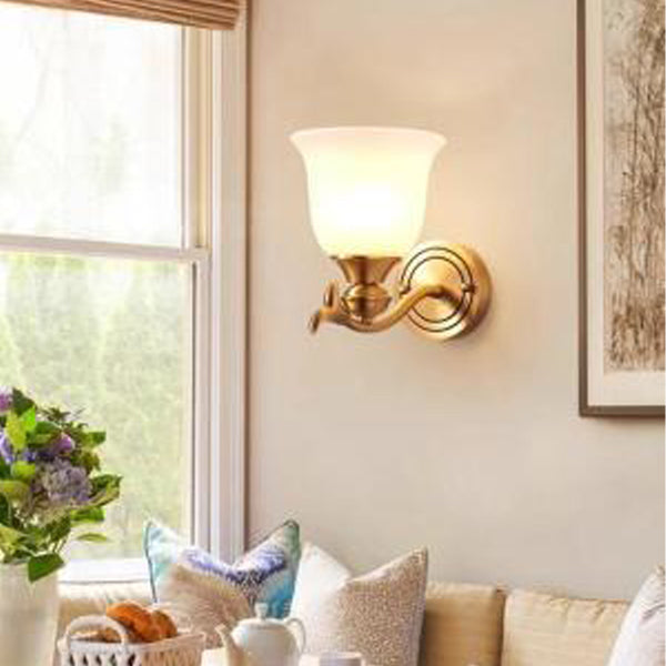 Applique Murale Moderne de Luxe en Laiton avec Verre Rond en Feuille 1/2 Lumière pour Salon 