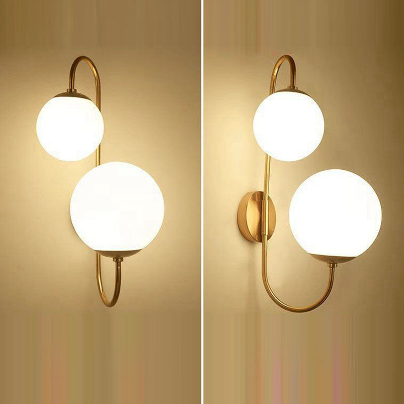 Contemporary Industrial Magic Bean Round Bent Glass Iron 2-Light Wall Sconce Lamp For Bedroom