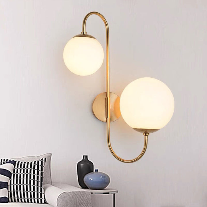 Contemporary Industrial Magic Bean Round Bent Glass Iron 2-Light Wall Sconce Lamp For Bedroom