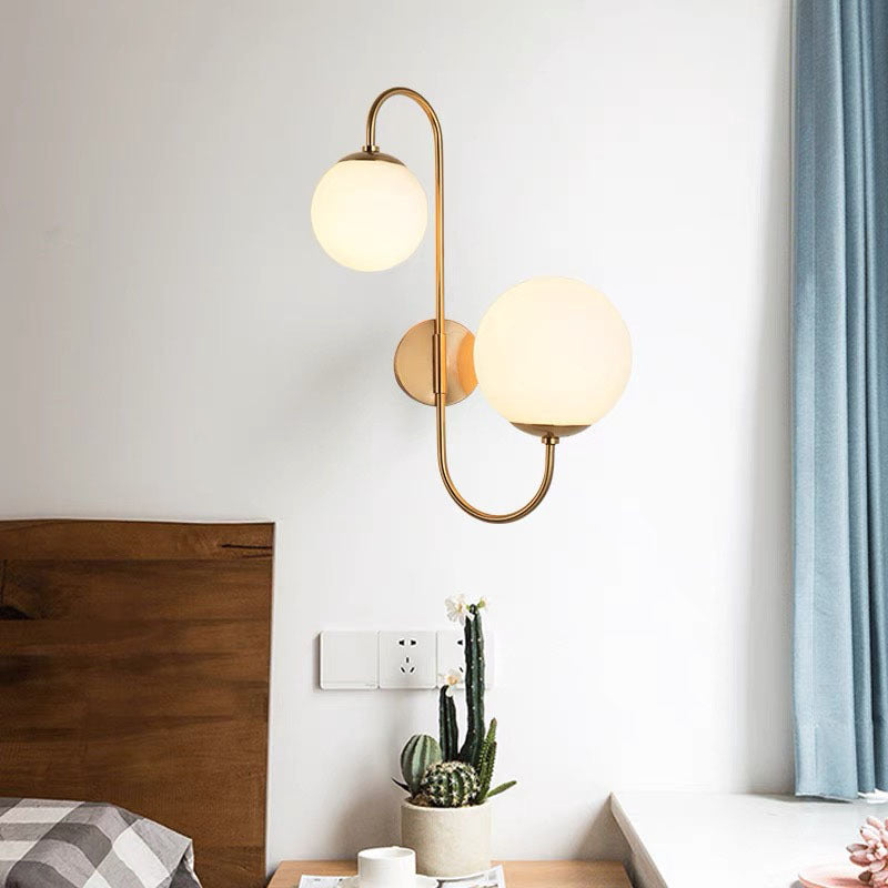 Contemporary Industrial Magic Bean Round Bent Glass Iron 2-Light Wall Sconce Lamp For Bedroom