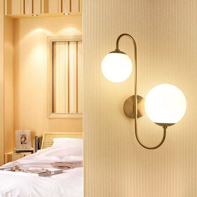 Contemporary Industrial Magic Bean Round Bent Glass Iron 2-Light Wall Sconce Lamp For Bedroom
