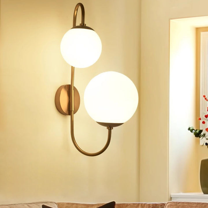 Contemporary Industrial Magic Bean Round Bent Glass Iron 2-Light Wall Sconce Lamp For Bedroom