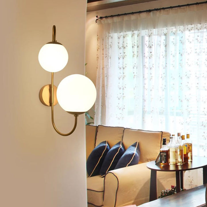 Contemporary Industrial Magic Bean Round Bent Glass Iron 2-Light Wall Sconce Lamp For Bedroom