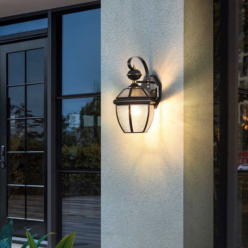 Lámpara de pared contemporánea escandinava hexagonal redonda de vidrio impermeable de latón de 1 luz para patio exterior 