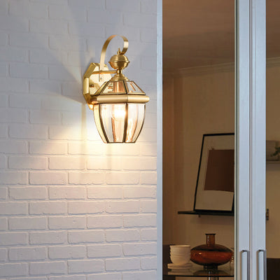 Lámpara de pared contemporánea escandinava hexagonal redonda de vidrio impermeable de latón de 1 luz para patio exterior 