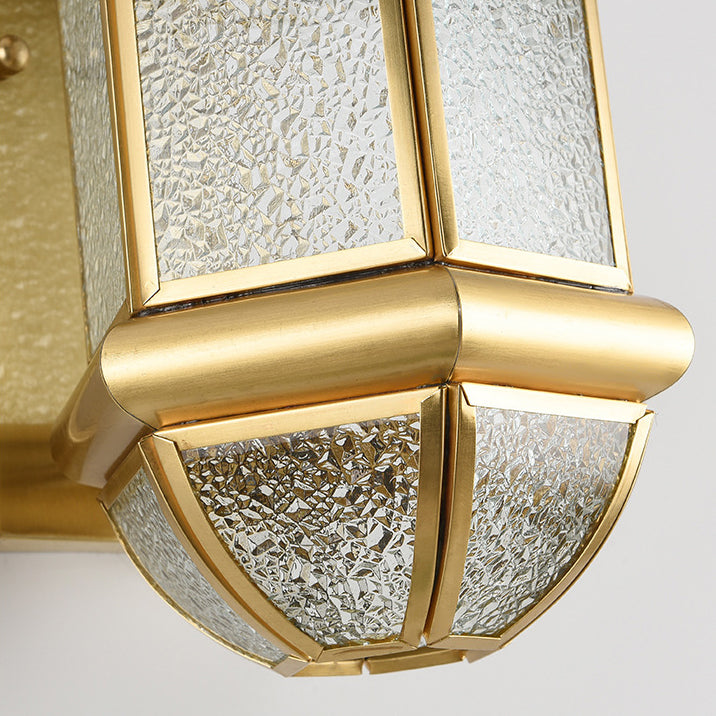 Lámpara de pared contemporánea escandinava hexagonal redonda de vidrio impermeable de latón de 1 luz para patio exterior 