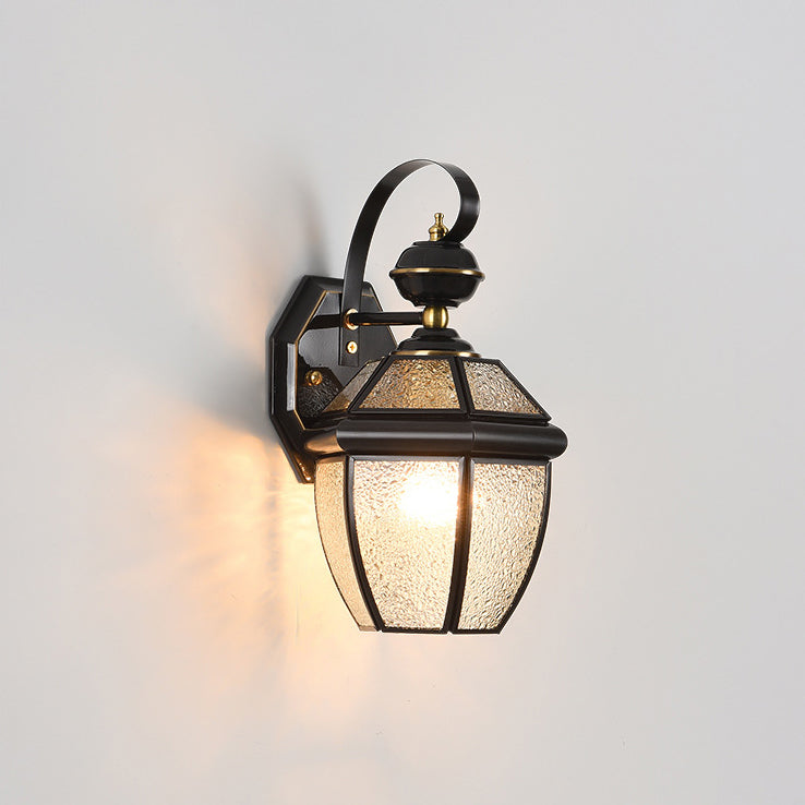 Lámpara de pared contemporánea escandinava hexagonal redonda de vidrio impermeable de latón de 1 luz para patio exterior 