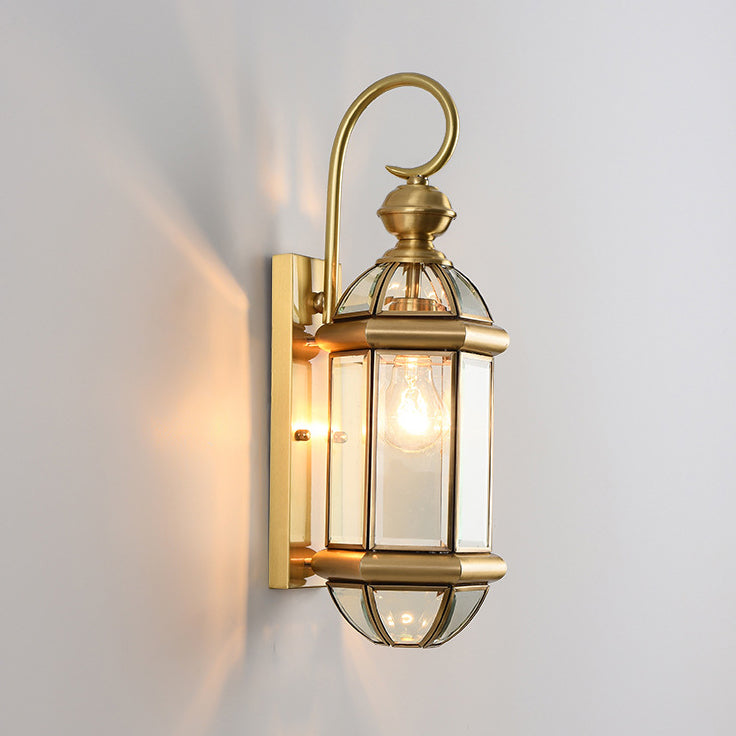 Lámpara de pared contemporánea escandinava hexagonal redonda de vidrio impermeable de latón de 1 luz para patio exterior 