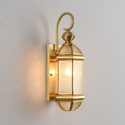 Lámpara de pared contemporánea escandinava hexagonal redonda de vidrio impermeable de latón de 1 luz para patio exterior 