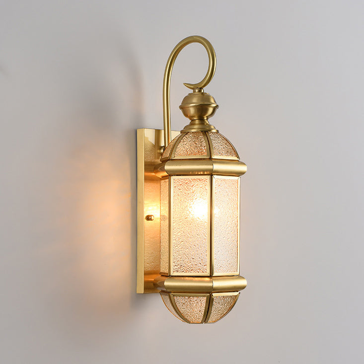 Lámpara de pared contemporánea escandinava hexagonal redonda de vidrio impermeable de latón de 1 luz para patio exterior 