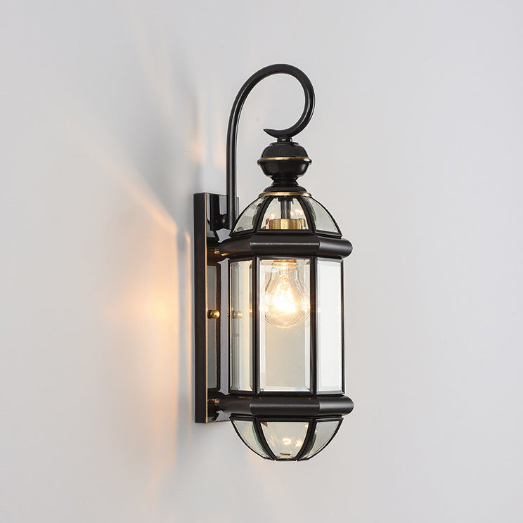 Lámpara de pared contemporánea escandinava hexagonal redonda de vidrio impermeable de latón de 1 luz para patio exterior 