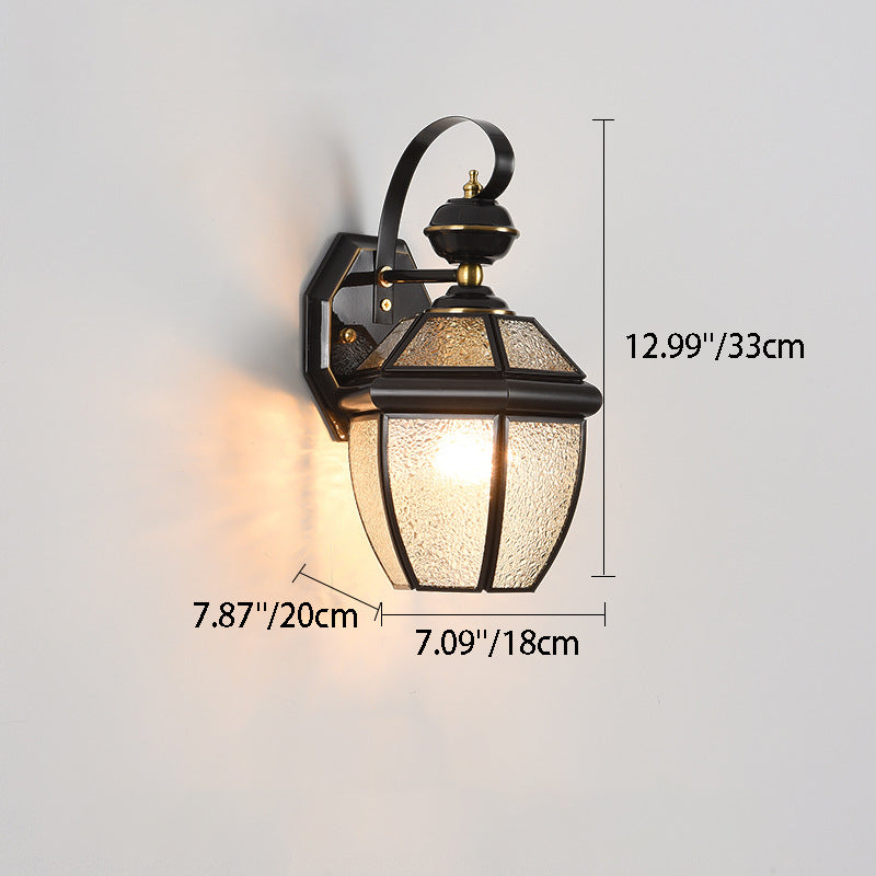 Lámpara de pared contemporánea escandinava hexagonal redonda de vidrio impermeable de latón de 1 luz para patio exterior 