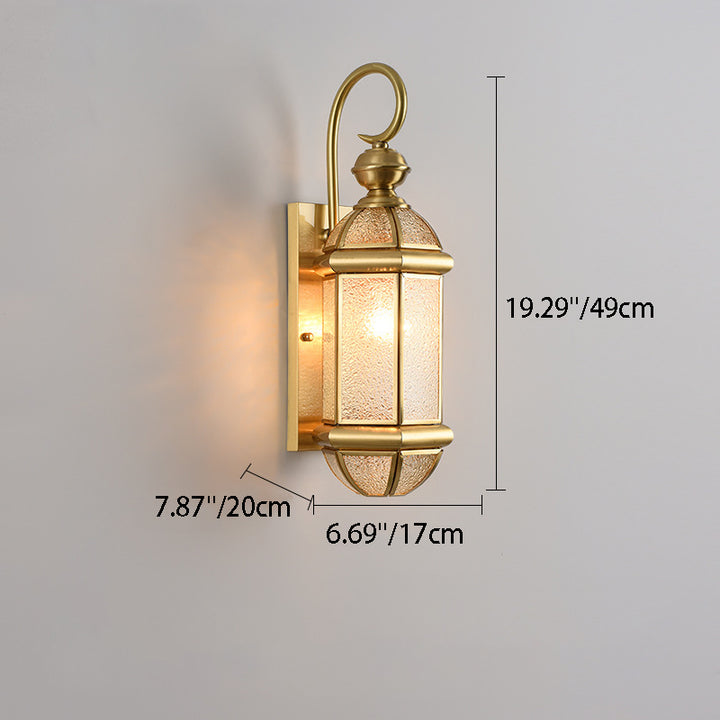 Lámpara de pared contemporánea escandinava hexagonal redonda de vidrio impermeable de latón de 1 luz para patio exterior 