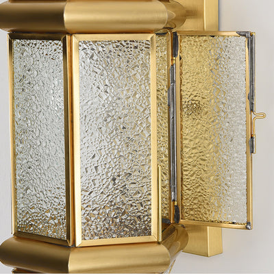 Lámpara de pared contemporánea escandinava hexagonal redonda de vidrio impermeable de latón de 1 luz para patio exterior 