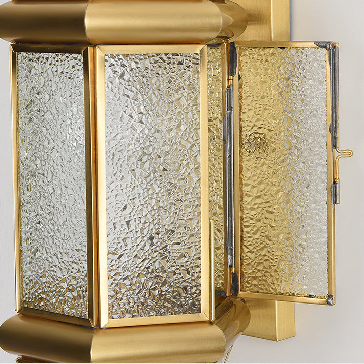 Lámpara de pared contemporánea escandinava hexagonal redonda de vidrio impermeable de latón de 1 luz para patio exterior 