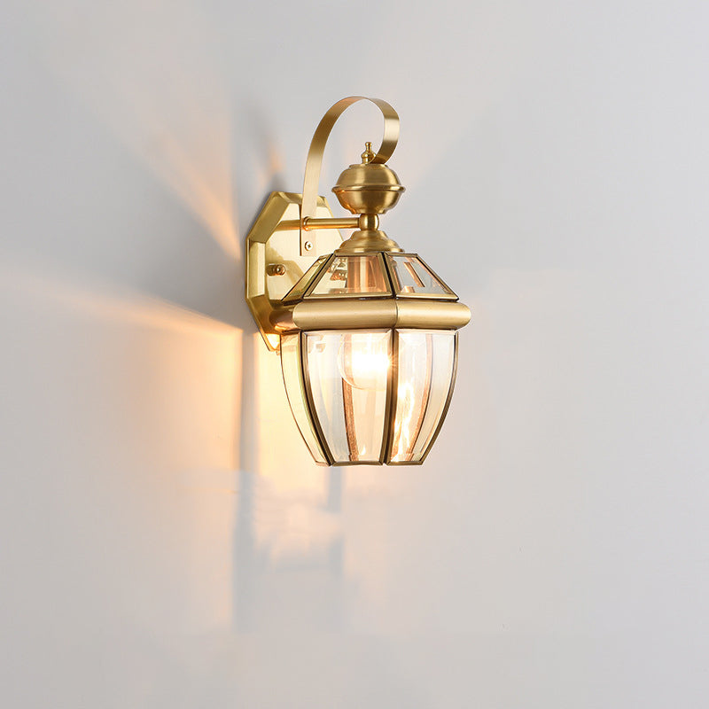 Lámpara de pared contemporánea escandinava hexagonal redonda de vidrio impermeable de latón de 1 luz para patio exterior 