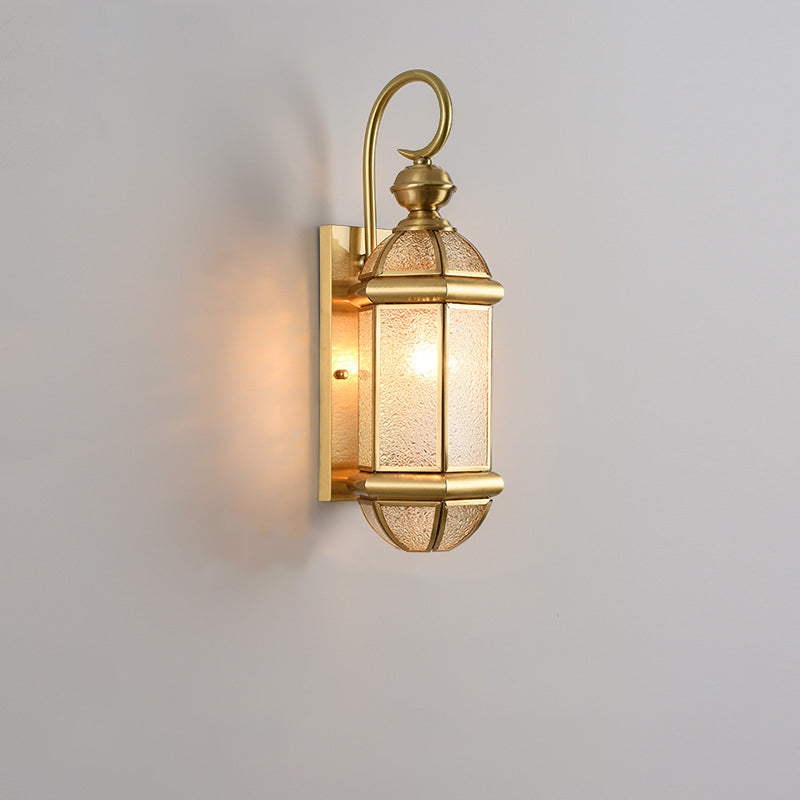 Lámpara de pared contemporánea escandinava hexagonal redonda de vidrio impermeable de latón de 1 luz para patio exterior 