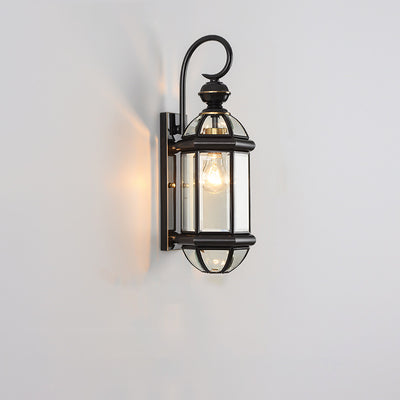 Lámpara de pared contemporánea escandinava hexagonal redonda de vidrio impermeable de latón de 1 luz para patio exterior 